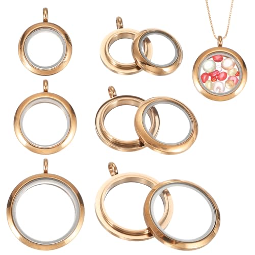 MECCANIXITY Living Memory Locket Charm, Round Floating Locket Pendants Stainless Steel Clear Glass Photo Charm - color: Rose Gold, size: 12.7/18/23 mm