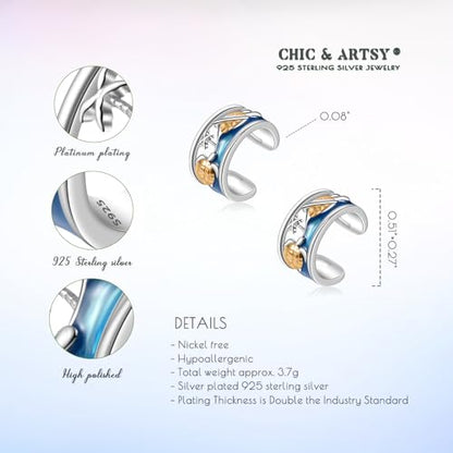 CHIC & ARTSY 925 Sterling Silver Ear Cuff Earrings Hypoallergenic Whales, Turtle No Piercing Ear Cuffs Earrings Adjustable Clip-on Earrings for Women - style: # Earcuff 2