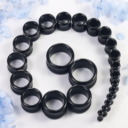 6G-26mm Acrylic Plastic Ear Gauges Tunnels Stretching Kit Double Flared Plugs Tunnels Expanders Stretcher Saddle Gauges Earrings for Men Women Black White Clear - color: Black 6G-26mm