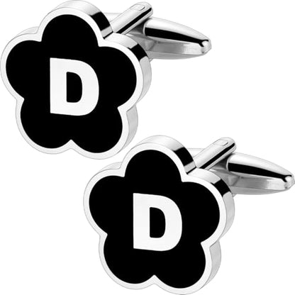 Initial Cufflinks for Men, Black Silver Letter Personalized Shirts CuffLinks,Stainless Steel Cuff Links,Gifts for Wedding Party Business Valentine - style: Letter D