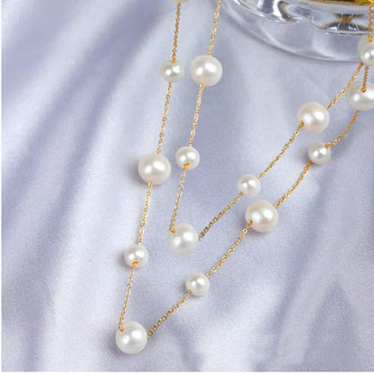 Dainty Layered Pearl Choker Necklace for Women Dainty Chain Necklaces Daisy Pearls jewelry Valentine Day Graduation Bride Gifts - color: 2 layered pearl