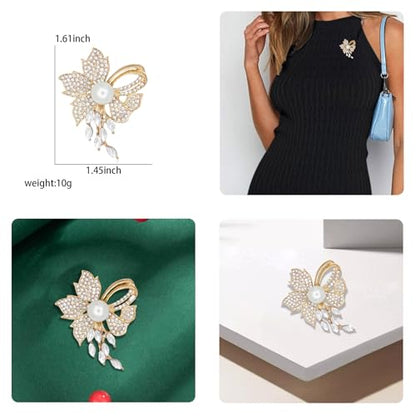Rhinestone Flower Brooch Cute Floral Crystal Pearl Brooches and Pins for Women Gold brooch Fashion Jewelry for Women Men Gift - color: Pearl Flower
