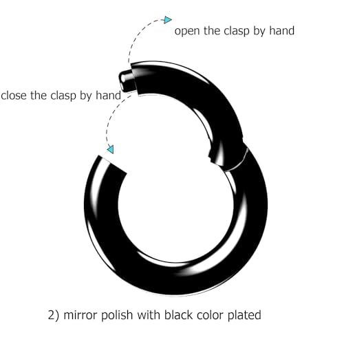 4G/6G/8G/10G/12G/14G/16G/18G/20G Hypoallergenic Nose Hoop Rings Steel Hinged Clicker Segment Gold/Rose Gold/Black/Pink Color - style: 1pc: 8g×10mm Black