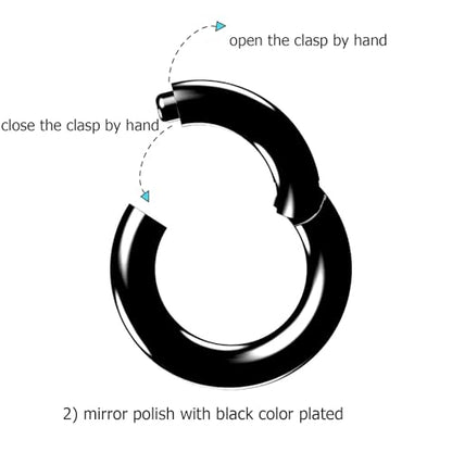 4G/6G/8G/10G/12G/14G/16G/18G/20G Hypoallergenic Nose Hoop Rings Steel Hinged Clicker Segment Gold/Rose Gold/Black/Pink Color - style: 1pc: 8g×10mm Black