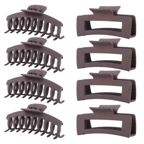 Brown Hair Clips for Women - 8 Pack 4.3 Inch Large Matte Banana Claw Clips for Women Thin Thick Curly Hair, Big Strong Hold jaw - color: Dark brown