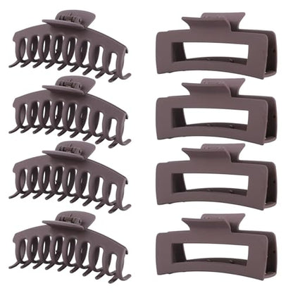 Brown Hair Clips for Women - 8 Pack 4.3 Inch Large Matte Banana Claw Clips for Women Thin Thick Curly Hair, Big Strong Hold jaw - color: Dark brown