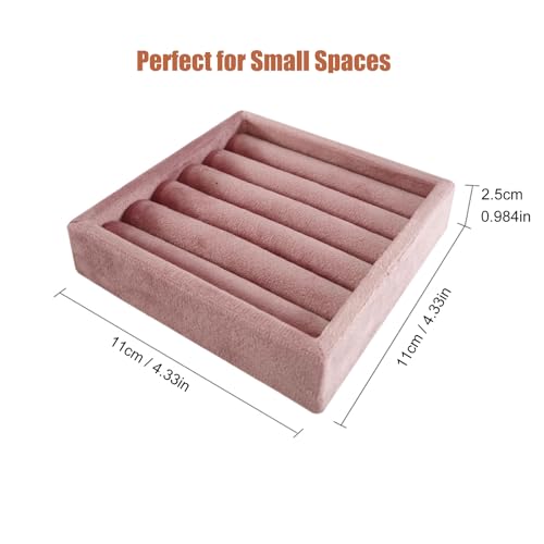 SCIKHETF Velvet 5 Slots Ring Earrings Trays Small Showcase Display Travel Ring Holder & Organizer (Pink) - color: Pink