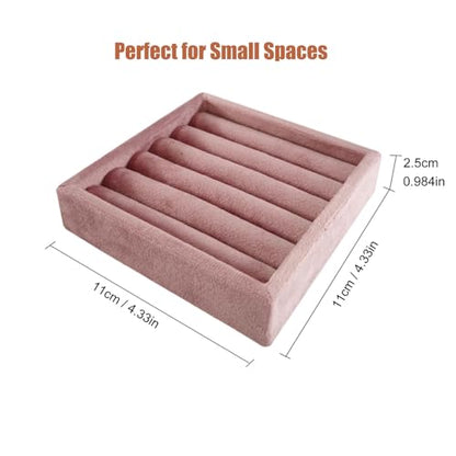 SCIKHETF Velvet 5 Slots Ring Earrings Trays Small Showcase Display Travel Ring Holder & Organizer (Pink) - color: Pink