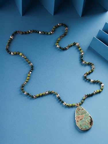 MINACHI Handmade Agate Pebble Pendant with Crystal Beads, Random Stone Shape, Vintage Women's Jewelry - style: Necklace NECK.007