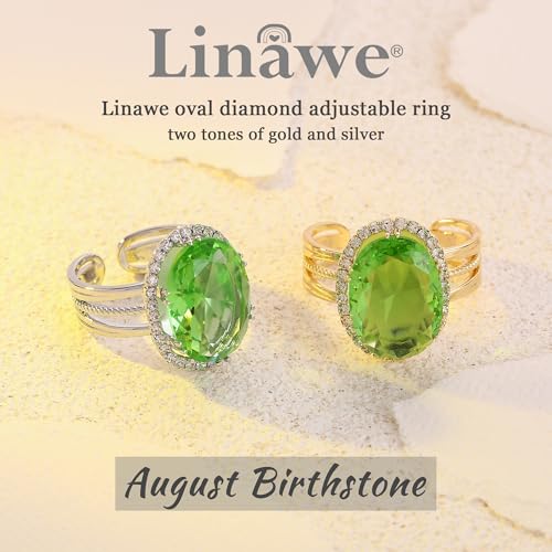 Linawe Costume Jewelry Adjustable Cocktail Ring for Women | Copper, Rhinestone, Cubic Zirconia, Oval, Fake Diamond, Crystal, Stone, Birthstone, Gemstone, Big, Chunky, Statement - color: White Light Green