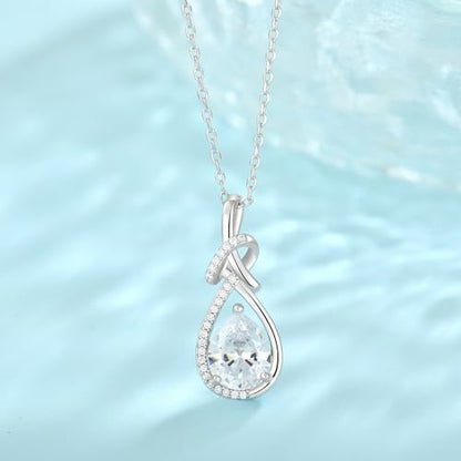 Infinity Teardrop Necklace Silver Tone Pendant Birthstone Jewelry for Women - color: Clear White