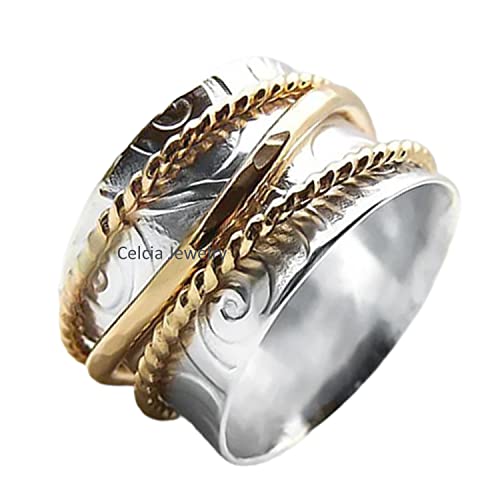 Natural 925 Sterling Silver Spinner Ring, Unisex Band Ring, Outstanding, Meditation, Fidget, Worry, Victorian, Mothers Day Gifts (US size 4) - color: Boho Spinner