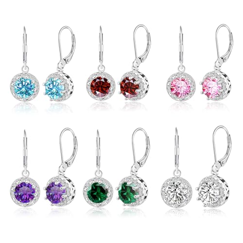 Multicolor Crystal Dangle Studs Earrings Set for Women 925 Silver Hypoallergenic Dangle Earrings Leverback Drop Earring Fashion Cubic Zirconia Leverback Stud Earring Sets Trendy Cubic Zirconia Jewelry Gifts for Women - style: 6-S-S