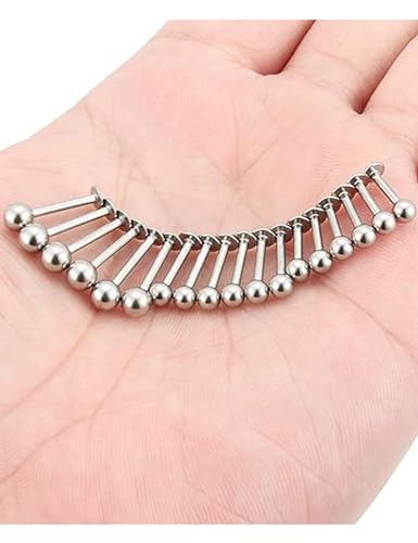 20G 18G 16G 14G 12G Lip Labret Medusa Monroe Rings Studs 316L Surgical Steel Flat Back Tragus Helix Cartilage Earring Stud Piercing Jewelry Bar Length 8mm 10mm 12mm Mix Color 18PCS - color: Silver, size: 14G(1.6mm)-8/10/12mm Bars-4mm 5mm Balls
