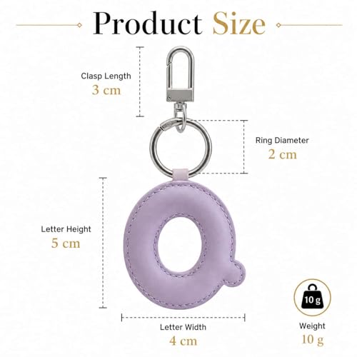 Initial Letter Keychain,Stainless Steel,Colorful Faux Leather Keyring for Backpack,Purse,Car Keys,Gift for Men Women - color: Q