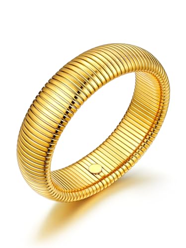 U7 Stretch Bracelets for Women Stainless Steel 18K Gold Plated Bangle Bracelets,Non Tarnish Link Bracelets,10mm,16mm,20mm - color: 01.Gold-20mm