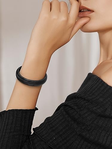 KeyStyle Bangle Bracelets For Women, Stainless Steel Stretch Bracelet Wide | 14K Gold/Rose Gold/Black/Silver Plated Flexible Wide Twisted Link Chain Wristband Jewelry, 10Mm, 16Mm, 20Mm - color: 16mm -Black