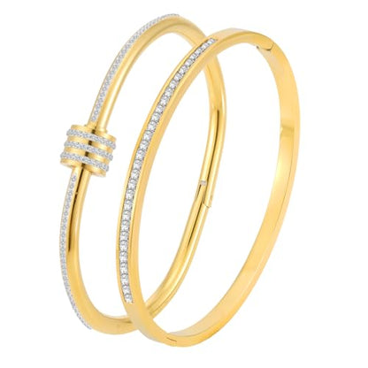 Camhanno Gold Bangles for Women - Stainless Steel Love & Friendship Bracelet Set with Gift Box | Daily Wear & Party Jewelry - color: 2pcs Gold Set Style 2