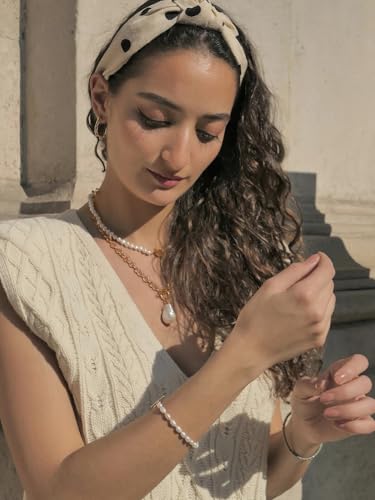18k Gold Plated Chain Link Necklace for Women, Baroque Pearl/Compass Pendant Necklace - color: Baroque pearl