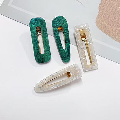 Parcce 12 Pcs Acrylic Resin Marble Hair Clips for Women Girls, 2.60-2.68 Inch Medium Decorative Barrettes, Rectangle & Teardrop Side Hair Clips with Metal Clip for Daily Styling