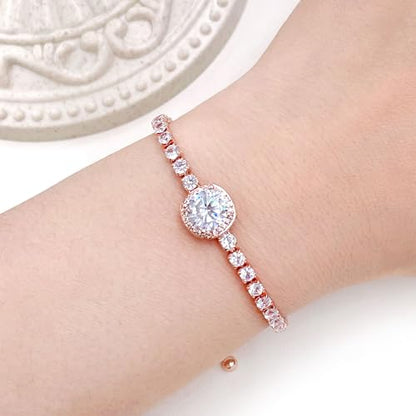 Sparkling CZ Tennis Bracelets for Women, Birthstone Slider Bolo Bracelets Trendy Birthday Valentine's Day Jewelry for Women Lady - color: White