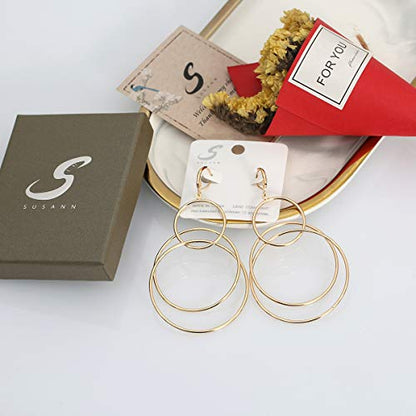 Dangle Hoop Earrings for Women, 14k Gold/Silver Plated High Polished Cute & Aesthetic Earrings for Women - color: Gold-03
