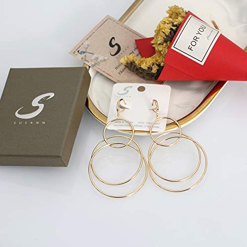 Dangle Hoop Earrings for Women, 14k Gold/Silver Plated High Polished Cute & Aesthetic Earrings for Women - color: Gold-03