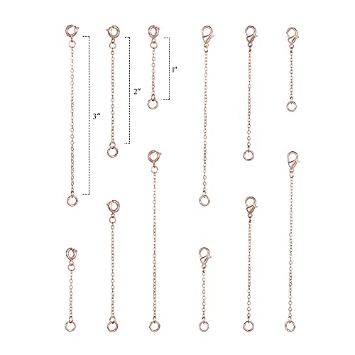 Softones 12-18Pcs Ankle Bracelets Extenders-Extension for Womens Jewelry(1 2 3 Inch),with Lobster Clasp and O-Clasp from Gold Silver Rose Gold - color: D:Rose Goldr 6-Lobster clasp 6-O-clasp
