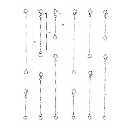 Softones 12-18Pcs Ankle Bracelets Extenders-Extension for Womens Jewelry(1 2 3 Inch),with Lobster Clasp and O-Clasp from Gold Silver Rose Gold - color: D:Rose Goldr 6-Lobster clasp 6-O-clasp