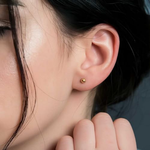KEZEF 925 Sterling Silver Ball Stud Earrings for Women, 2mm to 10mm | Nine Bead Sizes, Three Finishes, Hypoallergenic Nickel Free Post, Butterfly Push Back, Sold As One Pair - color: 14k Yellow Gold, size: 4mm