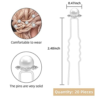 QIUTIMIY 20 Pack (White) Pearl Crystal Hair Pins Flower Rhinestone Hair Clips for Bridal Wedding Women Hair Jewelry Accessories, with Clear Container - color: Pearl Flower-White