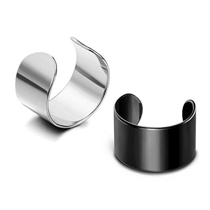 JEWELRIESHOP Earcuffs Stainless Steel Ear Cuffs Helix Cartilage Clip on Wrap Punk Earrings for Women Men Non Piercing Adjustable - color: 02. Steel Black