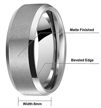 6mm 8mm 10mm Black Tungsten Wedding Band Ring Men Women Matte Finish Beveled Edges Comfort Fit Size 5 To 17 - color: Silver 8mm