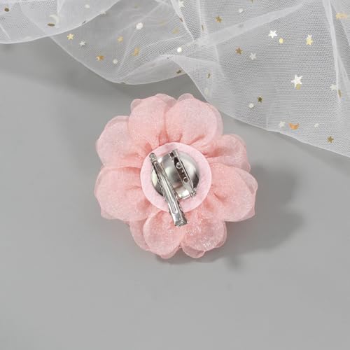 3.1" Chic Light Pink Chiffon Flower Hair Clip | Soft, Elegant & Perfect for Weddings, Parties or Daily Wear | Add a Romantic Touch to Hairstyles, Hats & Outfits | Lightweight, Durable & Easy to Style - color: Salmon