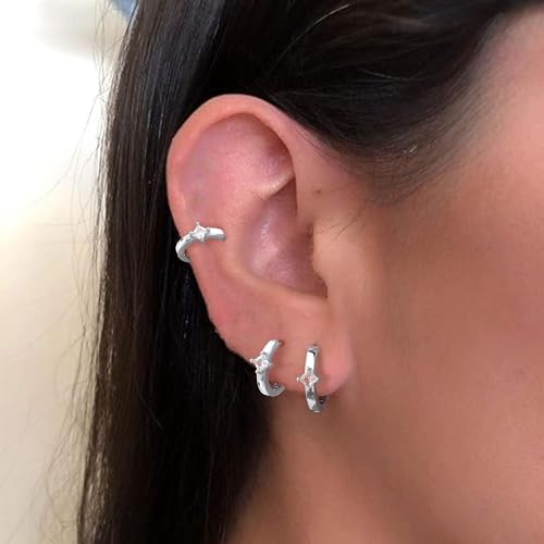 micuco Small Hoop Earrings for Women, Tiny Cartilage Hoop Earrings for Men | Helix Daith Tragus Ear Hugging Hoop Earrings Sleeper Hypoallergenic Earrings - style: A4: SCZ 8 10 12mm White Gold (3 Pairs)