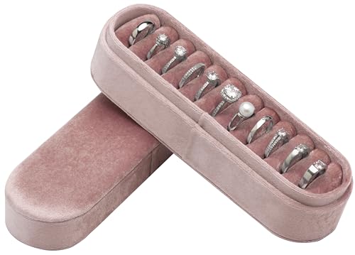 Velvet Small Multiple Ring Box Portable Organizer Display Storage | Travel Case Jewelry Earring Holder for Wedding Birthday Christmas Day (Pink) - color: Pink