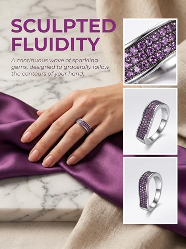 HEXAJOLIE Ribbon Statement Band Ring for Women | Elegant Gold Jewelry Accessories | Perfect for Party & Date Night | Hypoallergenic & Durable - color: Silver/Purple