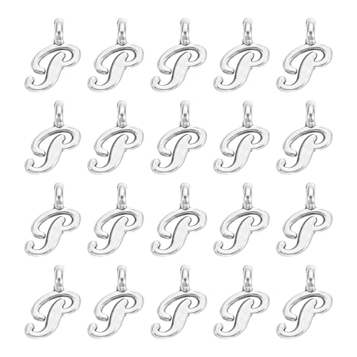uxcell A-Z Alphabet Charm, Metal Alphabet Letter Charm Initial Charm Pendant Bead for Necklaces Bracelets Jewelry Making Craft - color: Silver P