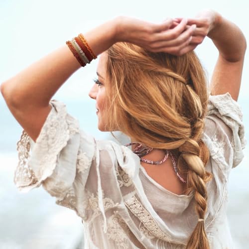 24 Pcs Boho Hair Tie Bracelets, 4 Styles Cute Elastics for Thin and Thick Hair/Pony Tails, 6 Colors No-Damage Accessories (I-Boho) - color: I-Boho
