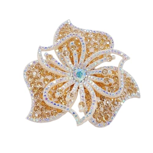 3.15" Bohemian Rhinestone Flower Brooch Pin for Women Laides Vintage Design Crystal Floral Brooches Lapel Pins Hair Clips for Clothes Elegant Wedding Christmas Party Dress Accessories Jewelry - color: Champagne