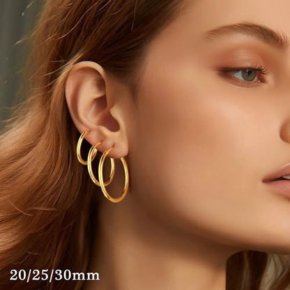 M MOOHAM Hoop Earrings for Women, Hypoallergenic 14K Gold Plated Earrings | Gold Plated Hoop Earrings Set for Sensitive Ears, Earring Stack for Women Trendy, Jewelry Gifts Lightweight 13-60mm - color: “3pairs-20/25/30mm-Gold-plated