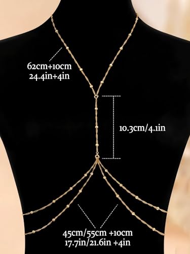 14K Gold Plated Waist Chain for Women, Adjustable Beads Layered Bikini Belly & Body Chain Jewelry for Beach Vacation & Parties - color: Gold-d