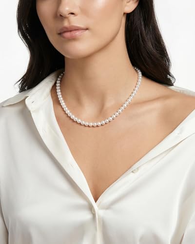 Pearl Necklace for Women Paperclip Chain Chunky Gold Necklace, Freshwater Cultured Pearls Trendy Link Chain 18K Gold Plated Dainty Pearl Choker - color: 5mm White Pearl Necklace