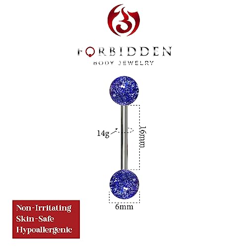 Forbidden Body Jewelry 14G 16mm (5/8 Inch) Surgical Steel Ultra Glitter Tongue Ring - style: Blue