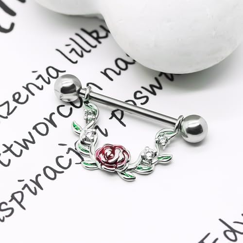 2pcs 14G Nipple Rings Flower Nipple Bars Surgial Steel 316L Nipple Piercing Jewelry Heart Nipple Barbell for Women - color: WHITE