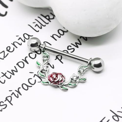 2pcs 14G Nipple Rings Flower Nipple Bars Surgial Steel 316L Nipple Piercing Jewelry Heart Nipple Barbell for Women - color: WHITE