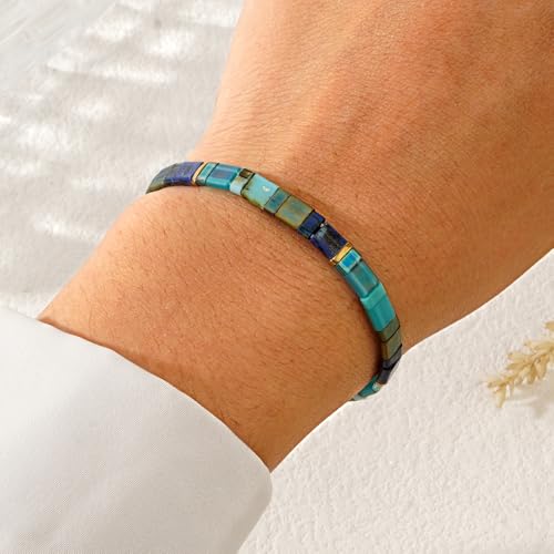 Candy Colorful Tila Flat Beads Bracelets for Women Trendy Unique Friendship Handmade Stackable Christmas Jewelry Gifts - color: dark blue