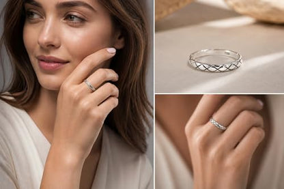 AeraVida Oxidized .925 Sterling Silver Diamond Cut Textured Band Ring 7-9 | Unique Textured Design, Durable, Timeless Style for Men and Women - size: 9