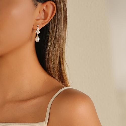 Gold Earrings for Women Trendy, Dainty Dangle Earrings 14K Gold Plated Drop Earrings Cute Wedding Earrings Fashion Prom Bridal Jewelry Gifts - color: Gold-A9