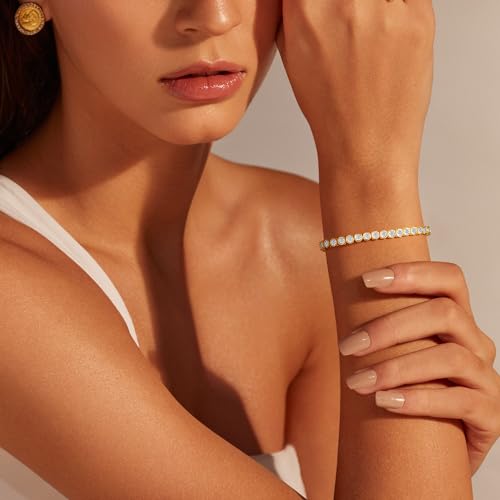 Tennis Bracelets for Women Teen Girls, Gold Jewelry | 3mm Cubic Zirconia, Dainty & Classic Tennis Bracelets, 14K Gold Plated, Adjustable Bracelet for Wrist Essentials - color: Cubic Zirconia 6.5 Inch